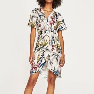 Zara Basic Floral Knot Satin Dress SMALL